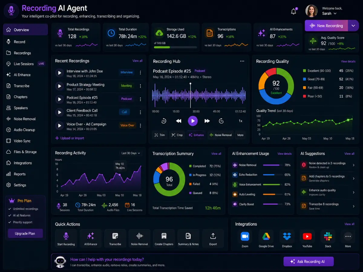 airecording.app AI recording app — dashboard preview